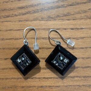 FIREFLY Original square black dangle earrings Swarovski beads French wire